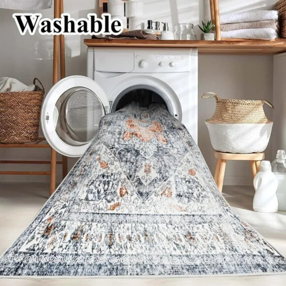 New 4x6 Vintage Area Rug, Washable, Foldable, Thin Non-Slip Floral Accent Mat